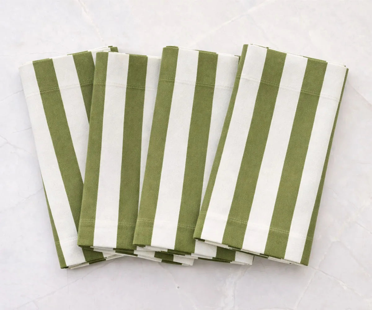 Soft textured cotton linen napkins showcasing a tailored cabana stripe design Soft textured cotton linen napkins showcasing a tailored cabana stripe design