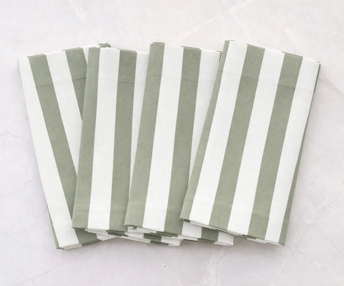 Sage and white cabana stripe napkins in a breathable cotton linen blend, perfect for rustic weddings, garden parties, and everyday table decor. These reusable striped cloth napkins bring a fresh, earthy tone to modern farmhouse table settings. Durable, washable, and ideal for stylish dining table arrangements Sage and white cabana stripe napkins in a breathable cotton linen blend, perfect for rustic weddings, garden parties, and everyday table decor. These reusable striped cloth napkins bring a fresh, earthy tone to modern farmhouse table settings. Durable, washable, and ideal for stylish dining table arrangements