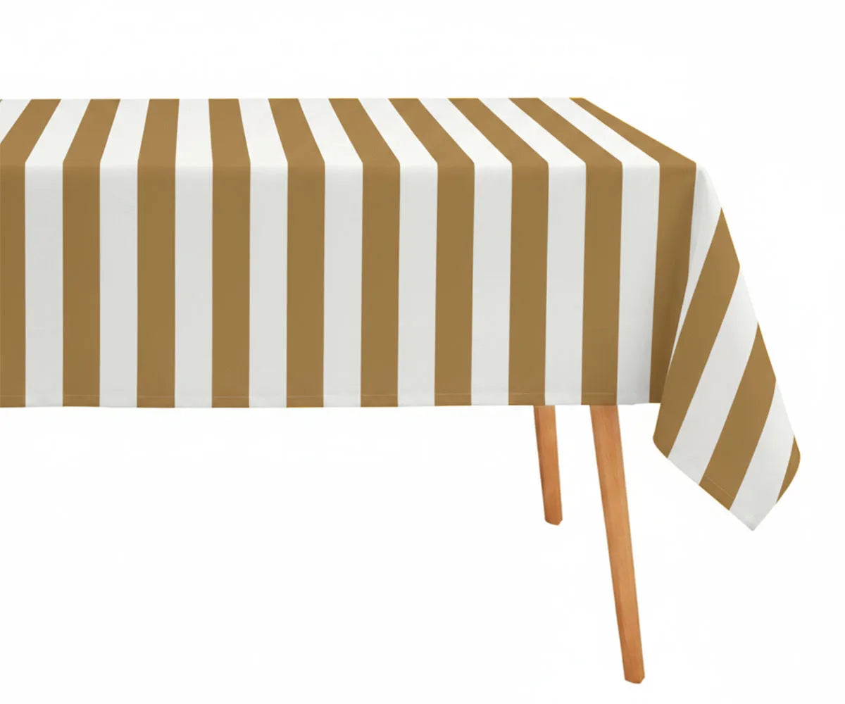 Mustard and white cabana stripe rectangle tablecloth made from a soft yet durable cotton linen fabric, perfect for fall table decor and festive gatherings. This striped reusable tablecloth adds warmth and character to farmhouse and modern dining spaces. Washable, eco-friendly, and designed for stylish everyday meals and special events. Mustard and white cabana stripe rectangle tablecloth made from a soft yet durable cotton linen fabric, perfect for fall table decor and festive gatherings. This striped reusable tablecloth adds warmth and character to farmhouse and modern dining spaces. Washable, eco-friendly, and designed for stylish everyday meals and special events.
