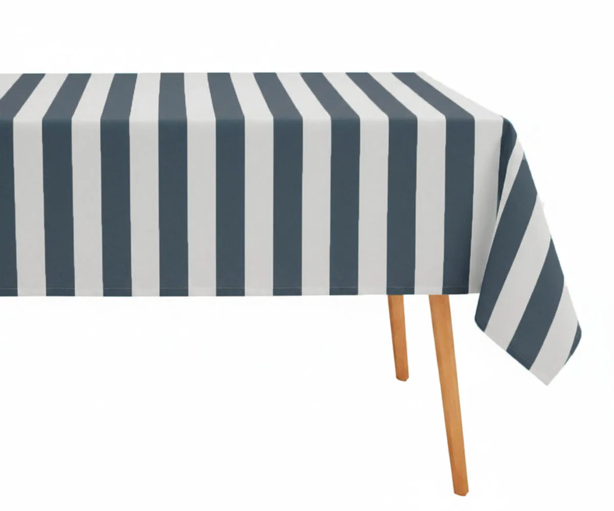 Cabana stripe rectangle tablecloth in a premium cotton linen blend, offering a clean tailored finish for farmhouse dining rooms and coastal table decor. This striped reusable tablecloth is ideal for weddings, dinner parties, and everyday meals. Washable and eco-friendly, designed for long-lasting durability and elegant table styling. Cabana stripe rectangle tablecloth in a premium cotton linen blend, offering a clean tailored finish for farmhouse dining rooms and coastal table decor. This striped reusable tablecloth is ideal for weddings, dinner parties, and everyday meals. Washable and eco-friendly, designed for long-lasting durability and elegant table styling.