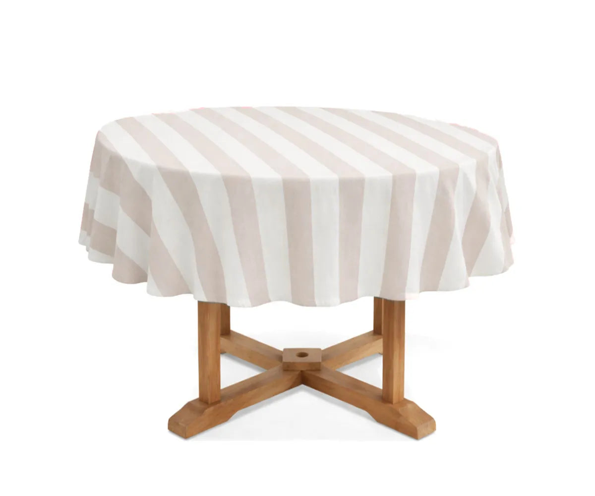 Blush and white 60 inch round tablecloth in a cabana stripe design, crafted from a premium cotton linen blend for soft texture and lasting durability. This striped round tablecloth adds romantic coastal charm to wedding table setups, baby showers, and everyday dining. Reusable and washable, perfect for farmhouse table decor and elegant gatherings. Blush and white 60 inch round tablecloth in a cabana stripe design, crafted from a premium cotton linen blend for soft texture and lasting durability. This striped round tablecloth adds romantic coastal charm to wedding table setups, baby showers, and everyday dining. Reusable and washable, perfect for farmhouse table decor and elegant gatherings.