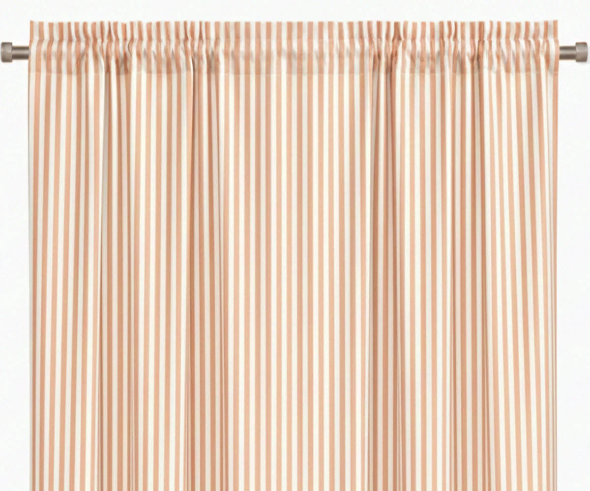 Orange and white striped cotton curtains, gathered top window drapes Orange and white striped cotton curtains, gathered top window drapes