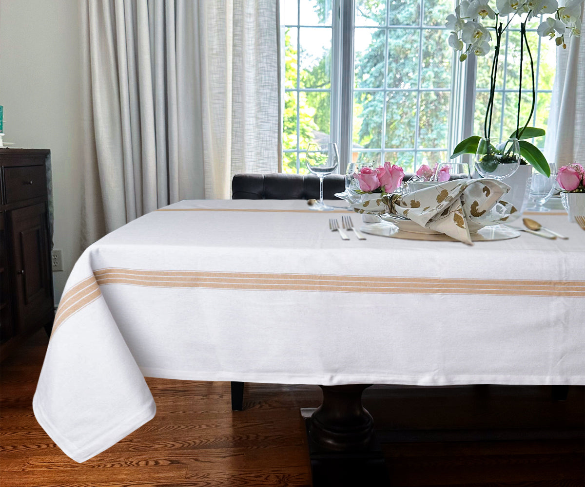 Achieve a polished look with crisp and clean Beige Cotton Tablecloths. Achieve a polished look with crisp and clean Beige Cotton Tablecloths.