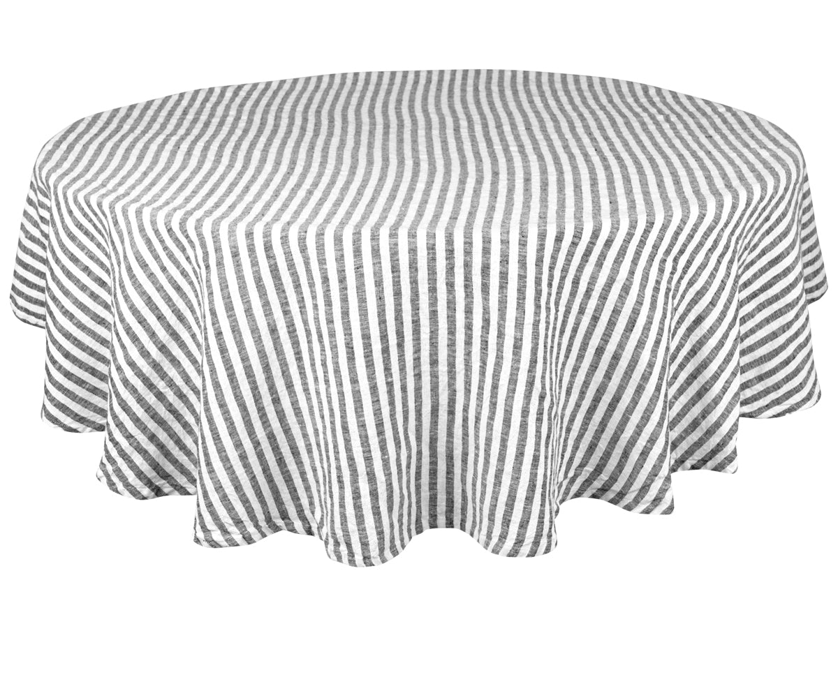 A 60-inch round linen tablecloth for a specific table size. A 60-inch round linen tablecloth for a specific table size.
