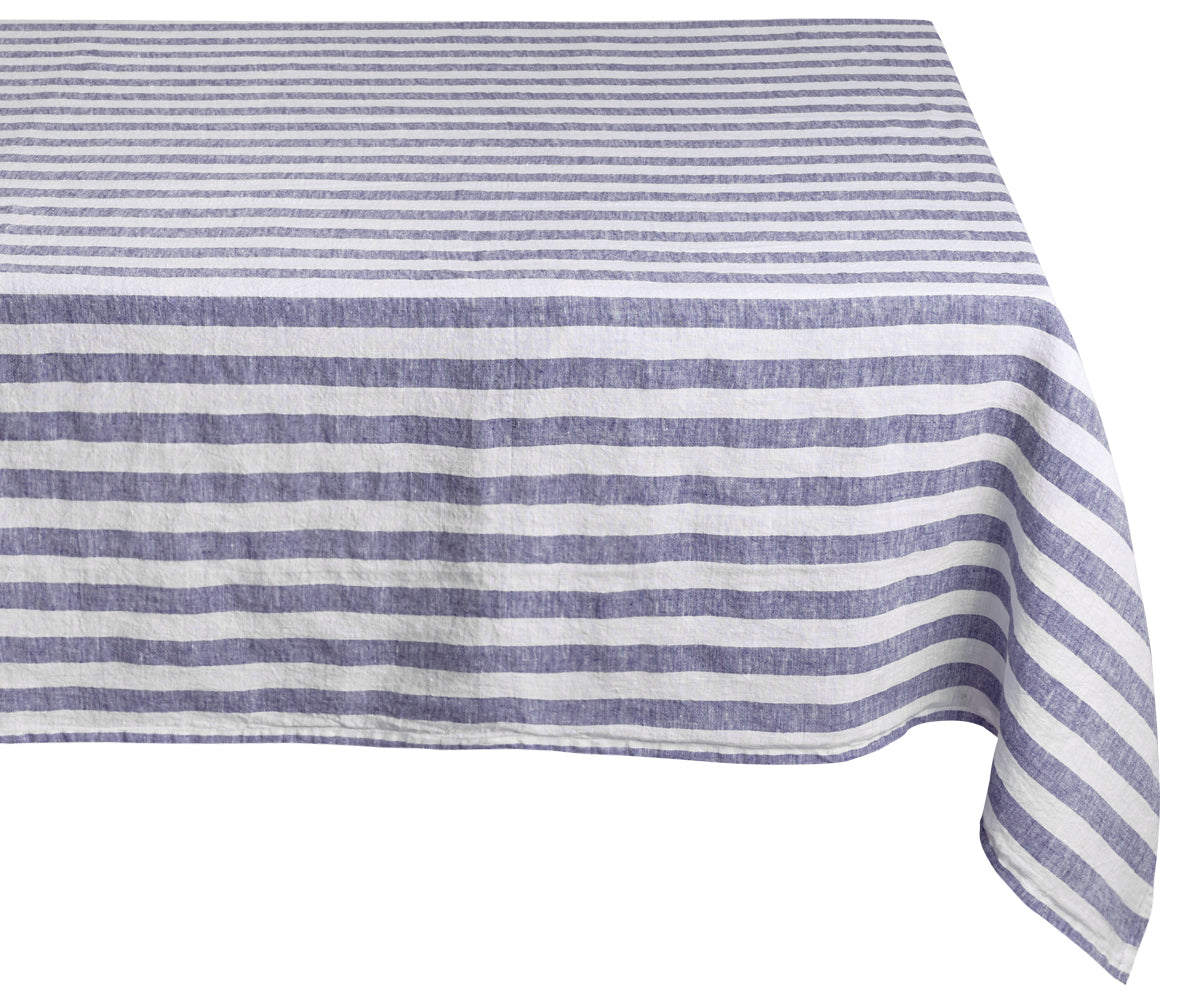 Blue linen tablecloth with a stylish and contemporary look. Blue linen tablecloth with a stylish and contemporary look.