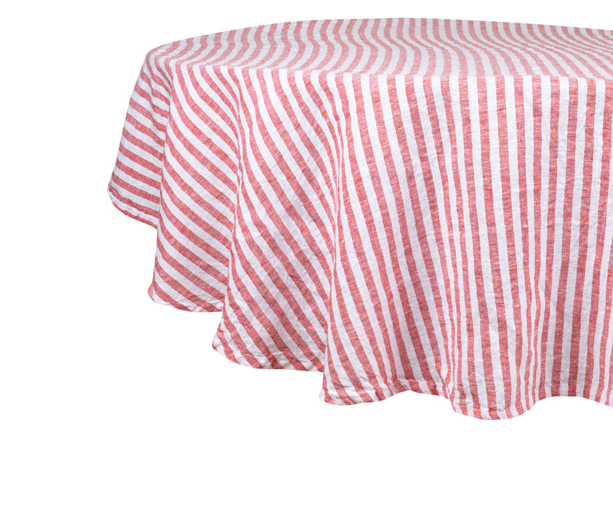 A classic round linen tablecloth in a versatile shade. A classic round linen tablecloth in a versatile shade.