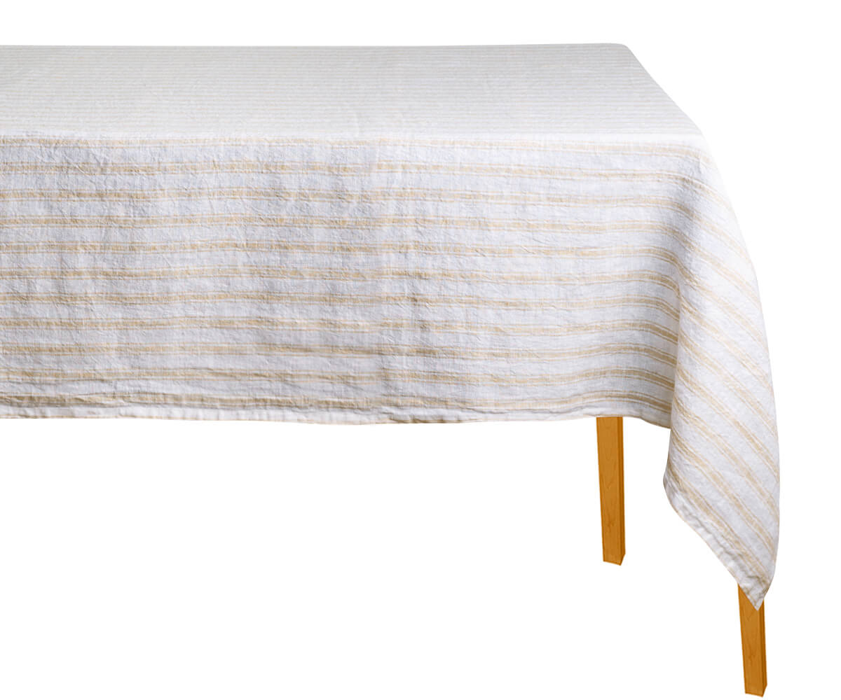Linen stripe tablecloth adding a subtle yet stylish pattern to your table decor. Linen stripe tablecloth adding a subtle yet stylish pattern to your table decor.