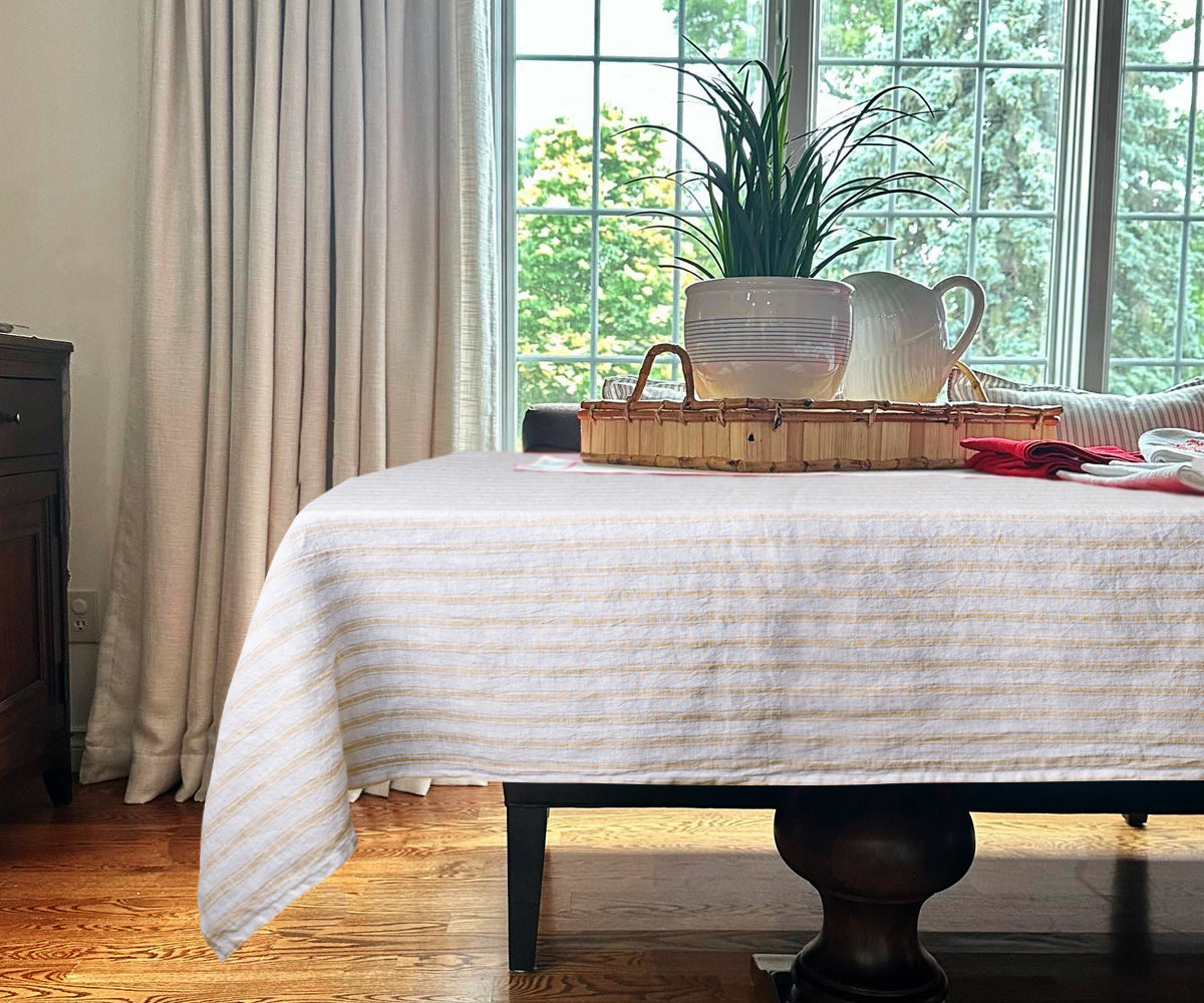 Beige Striped tablecloths crafted for rectangle tables. Beige Striped tablecloths crafted for rectangle tables.
