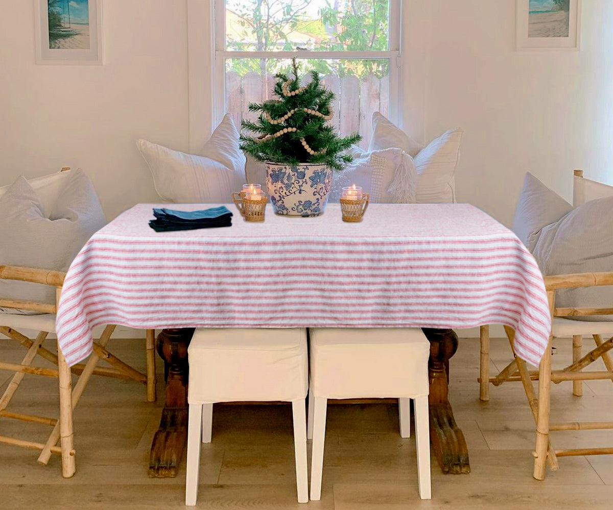 Classic rectangle linen tablecloth in a versatile neutral tone. Classic rectangle linen tablecloth in a versatile neutral tone.
