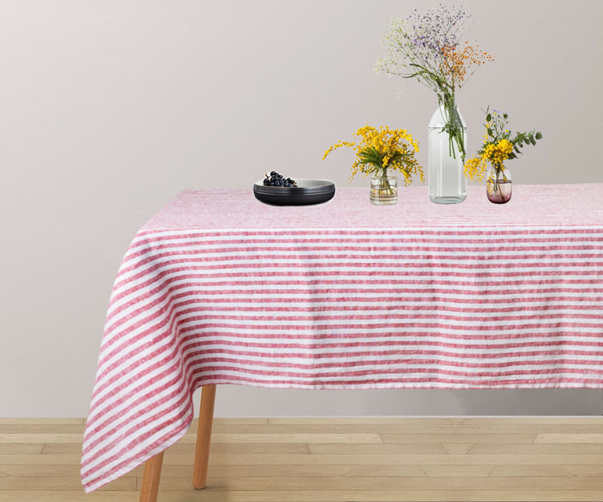 Elegant striped wedding tablecloth crafted from quality linen, perfect for adding sophistication to your special day. Elegant striped wedding tablecloth crafted from quality linen, perfect for adding sophistication to your special day.