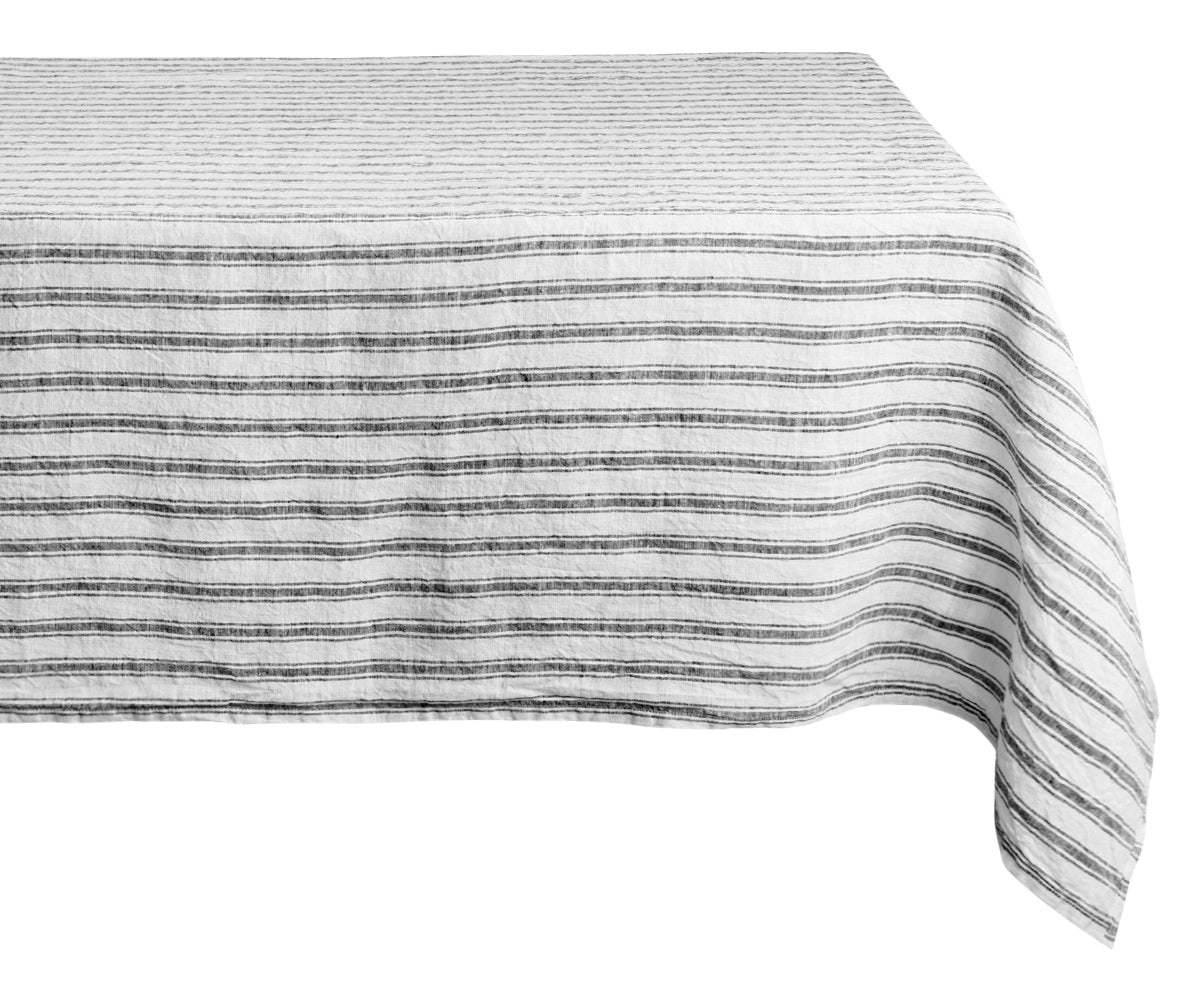 French striped rectangular tablecloth for a bold dining decor. French striped rectangular tablecloth for a bold dining decor.