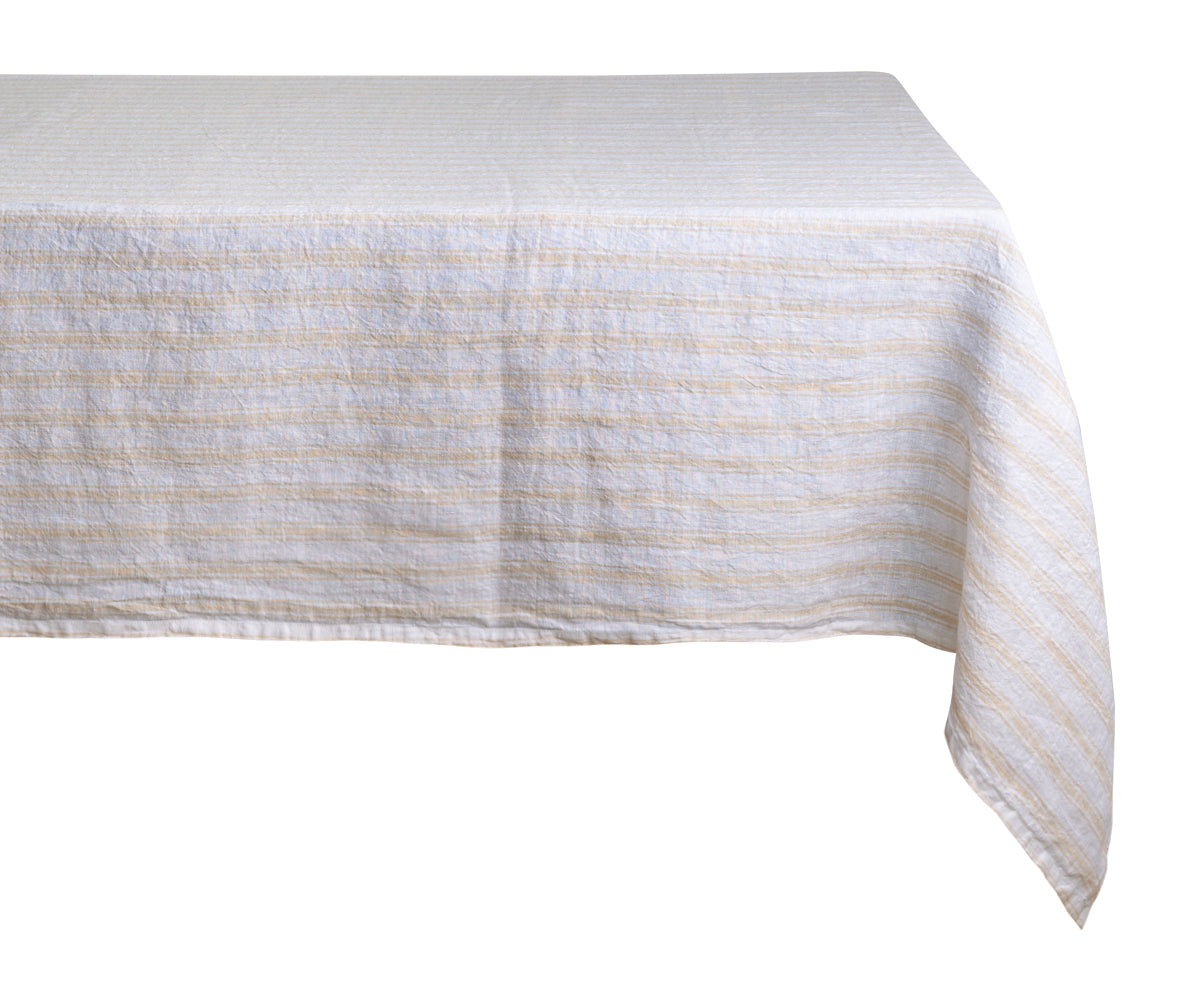 Beige rectangular tablecloth for a bold dining decor. Beige rectangular tablecloth for a bold dining decor.