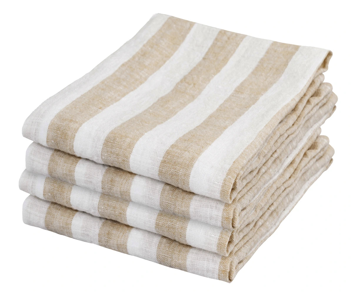 Stack of beige and white striped towels on a white background Stack of beige and white striped towels on a white background