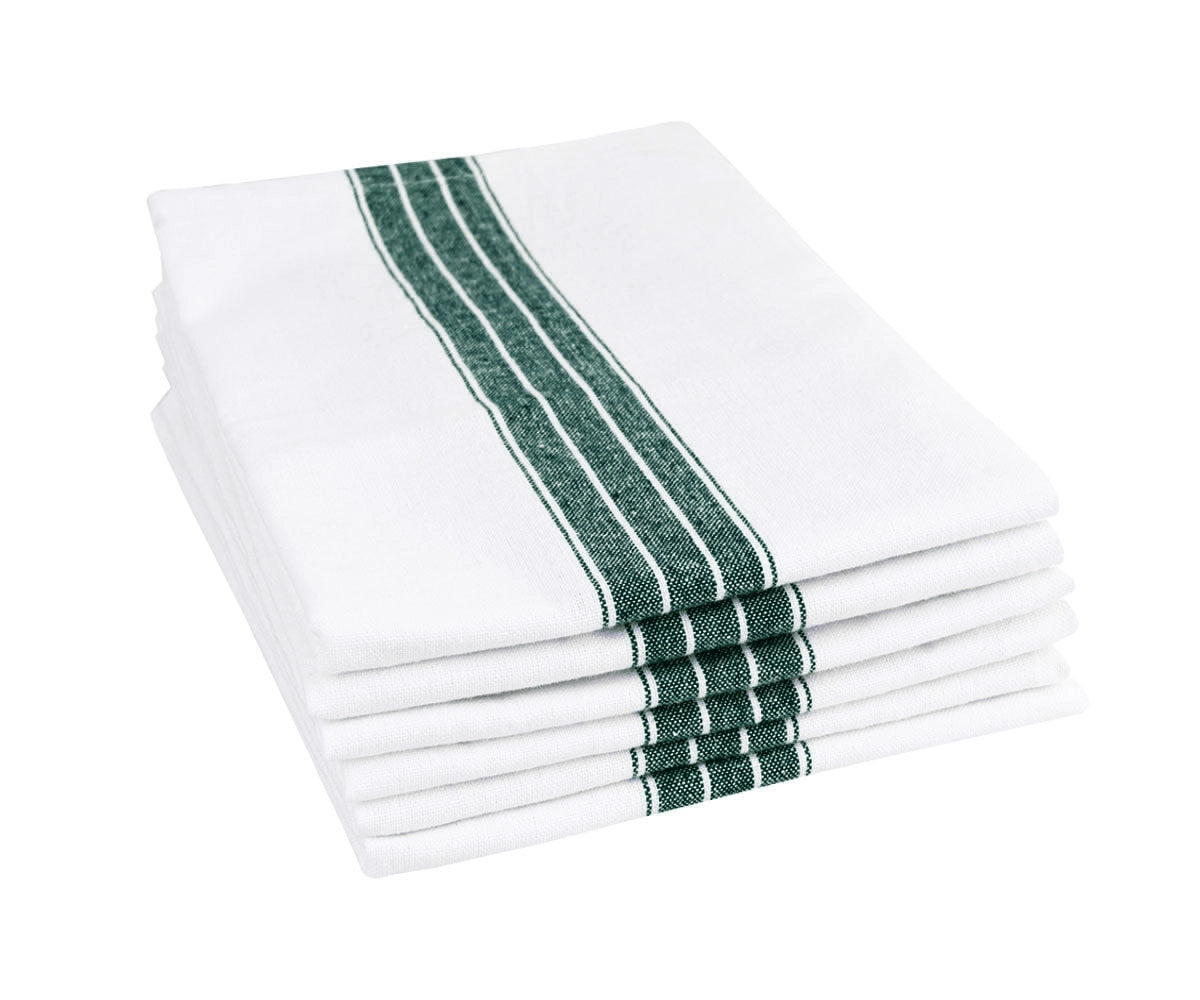 Set of green and white cotton napkins with classic stripe pattern. Set of green and white cotton napkins with classic stripe pattern.