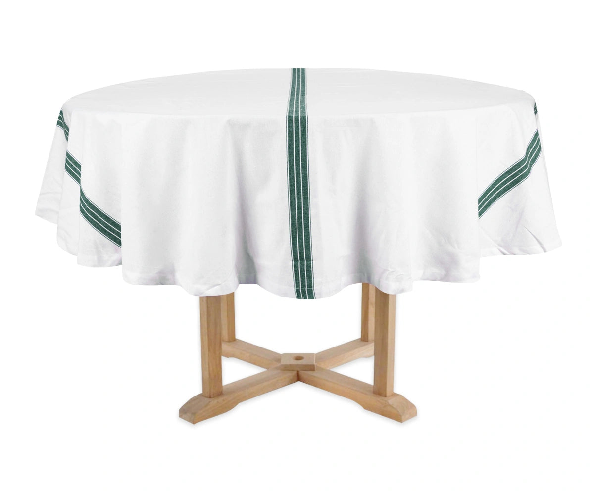 Striped white and green cotton tablecloth for round table Striped white and green cotton tablecloth for round table
