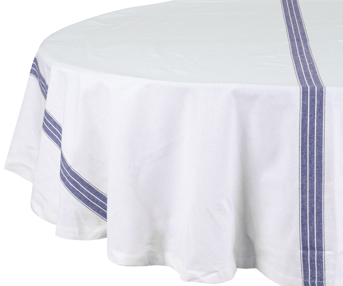 blue cotton tablecloth White tablecloths tend to show stains more prominently than colored ones.