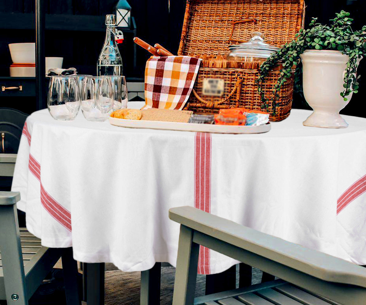 White Round tablecloth - All Cotton and Linen 