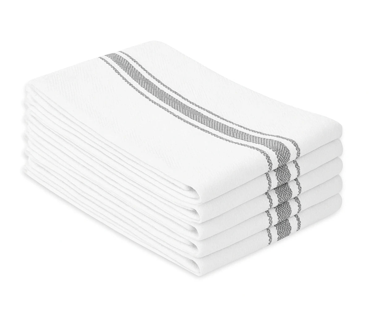 Soft grey striped cotton kitchen towel for drying and everyday use Soft grey striped cotton kitchen towel for drying and everyday use