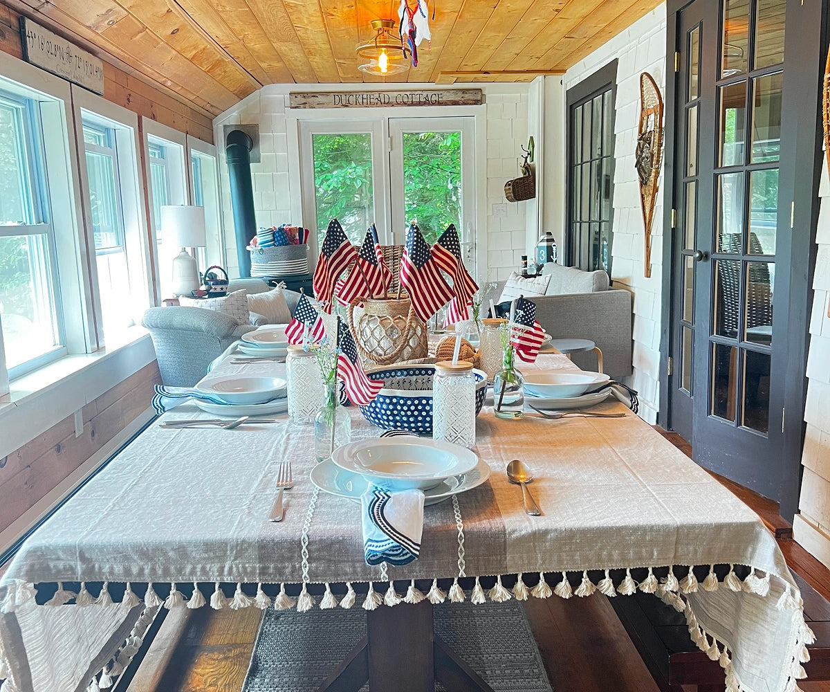 Striped Tablecloth - Tassel Tablecloth Striped Tablecloth - Tassel Tablecloth
