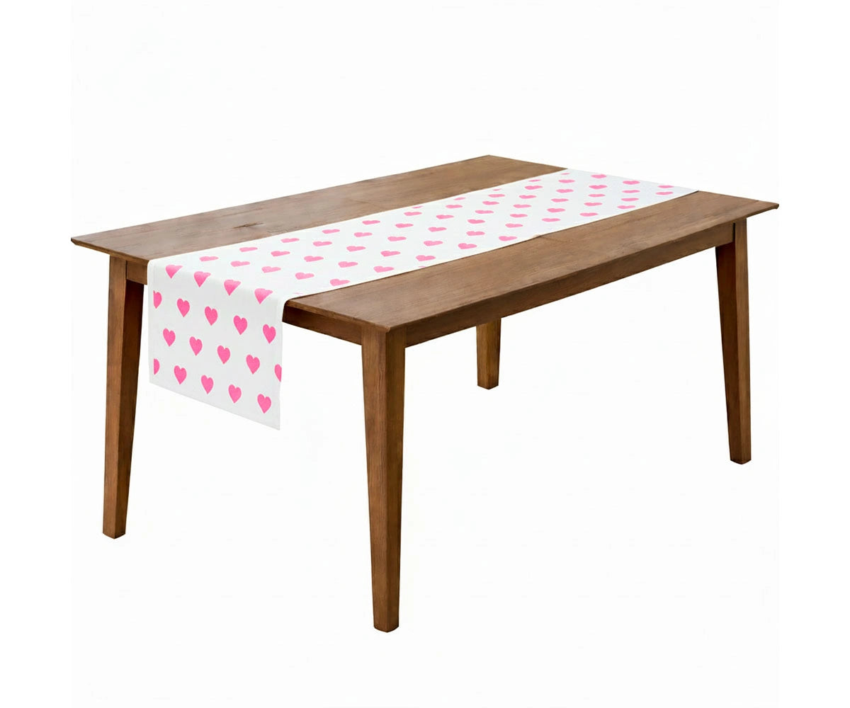 Pink heart embroidery table runner for romantic dinners, anniversary table styling, and elegant home décor Pink heart embroidery table runner for romantic dinners, anniversary table styling, and elegant home décor