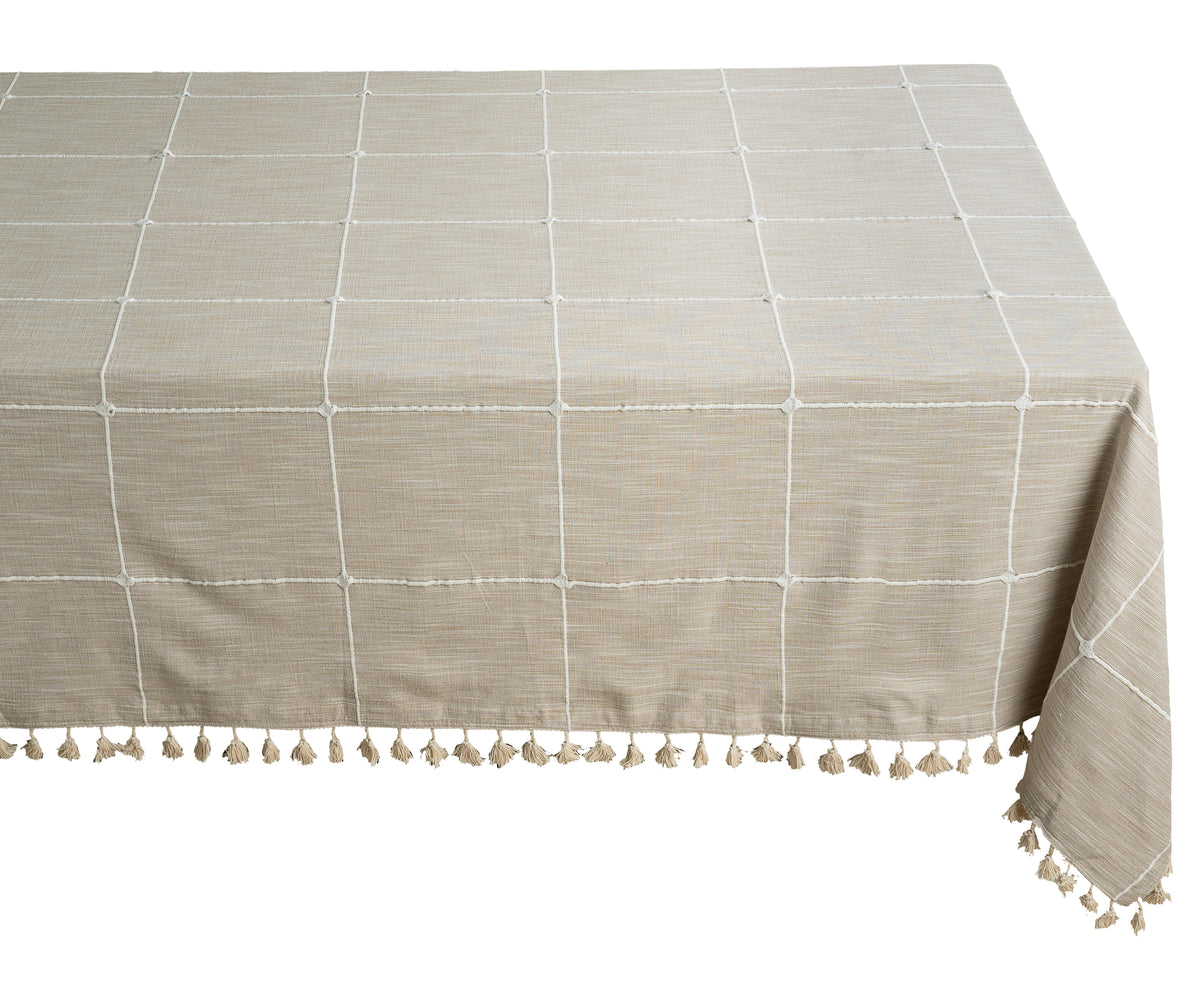 Beige Plaid Tablecloth With Tassel Beige Plaid Tablecloth With Tassel