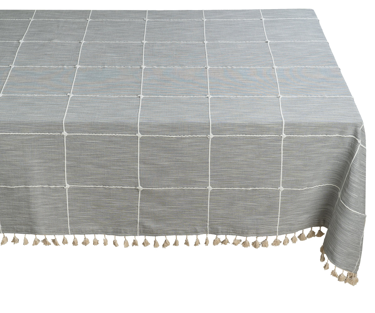 Gray Plaid Tablecloth with Tassel Gray Plaid Tablecloth with Tassel