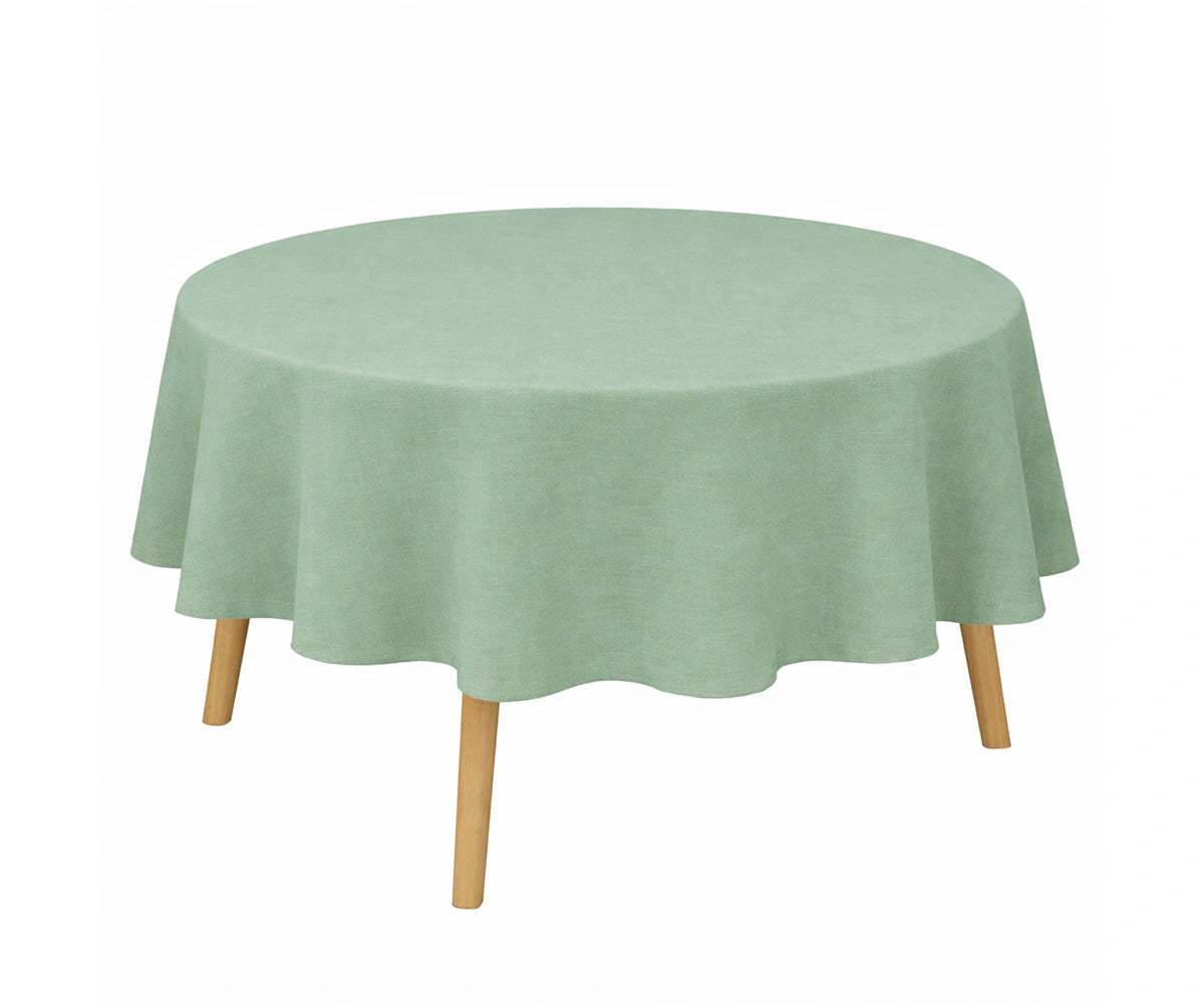 Sage green cotton linen round tablecloth with plain minimalist design, natural cotton linen blend for modern dining tables Sage green cotton linen round tablecloth with plain minimalist design, natural cotton linen blend for modern dining tables