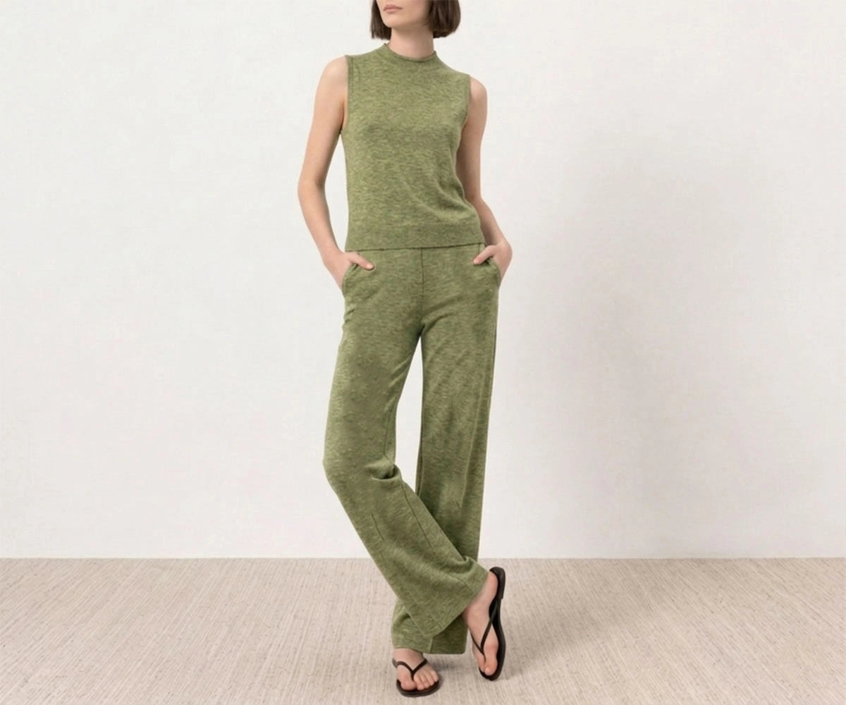 Matcha Heather sleeveless jumpsuit for women with wide-leg pants and color swatches Matcha Heather sleeveless jumpsuit for women with wide-leg pants and color swatches