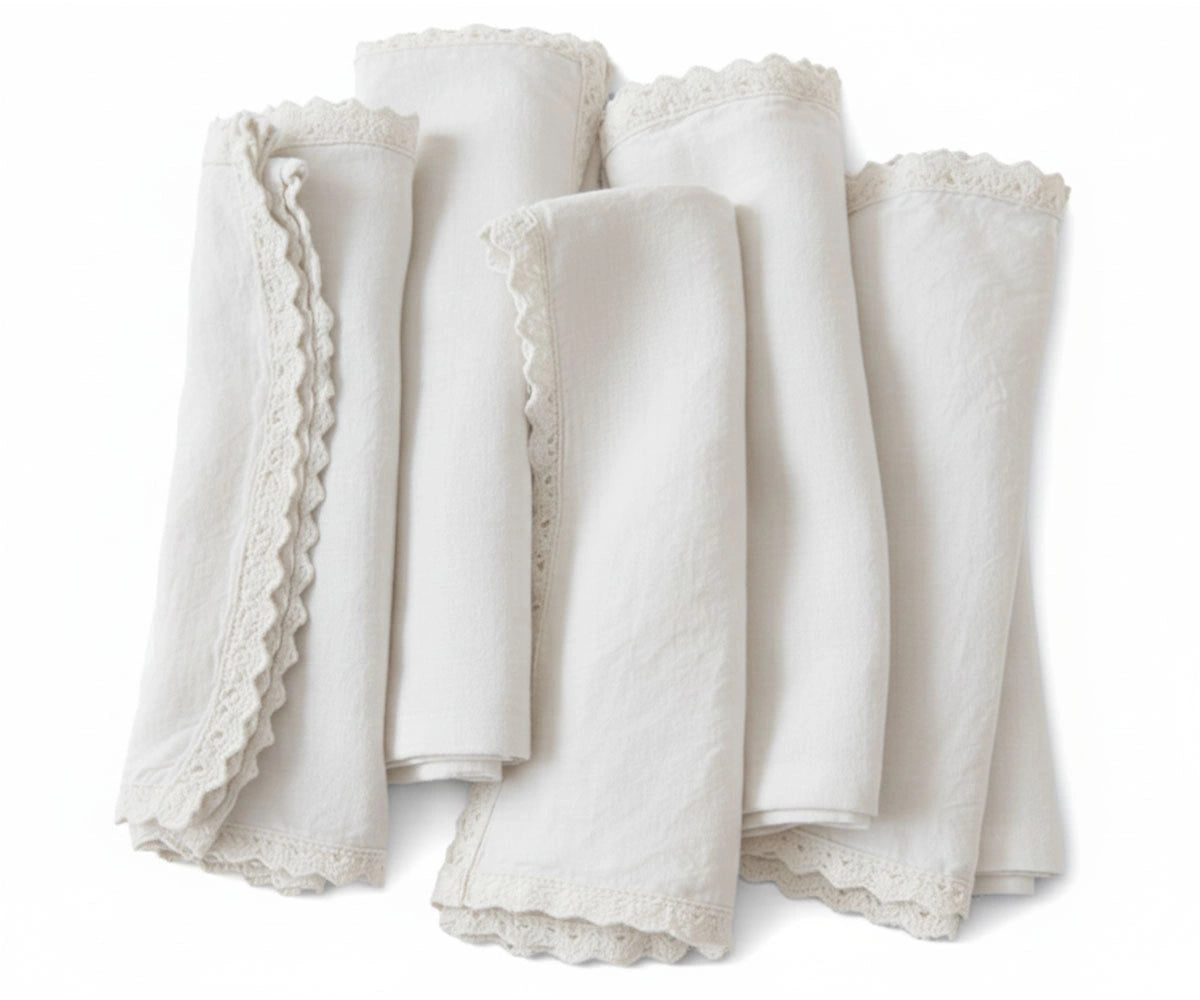 natural white linen crochet napkins with crochet trim natural white linen crochet napkins with crochet trim