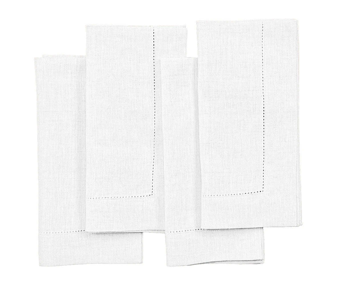 White linen napkins set of 4 with hemstitch border White linen napkins set of 4 with hemstitch border