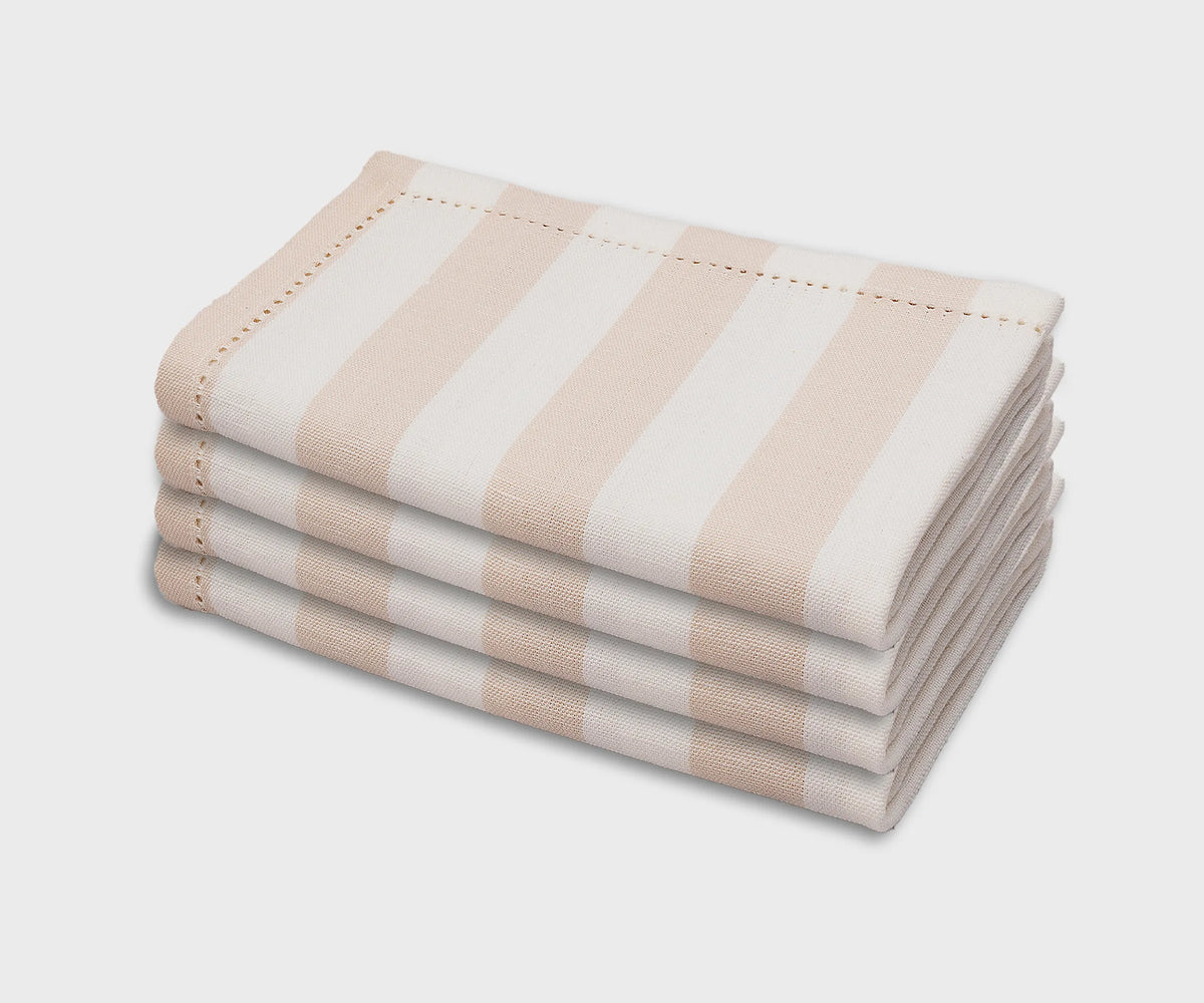 Striped cotton linen blend guest napkins with elegant hemstitched detailing Striped cotton linen blend guest napkins with elegant hemstitched detailing