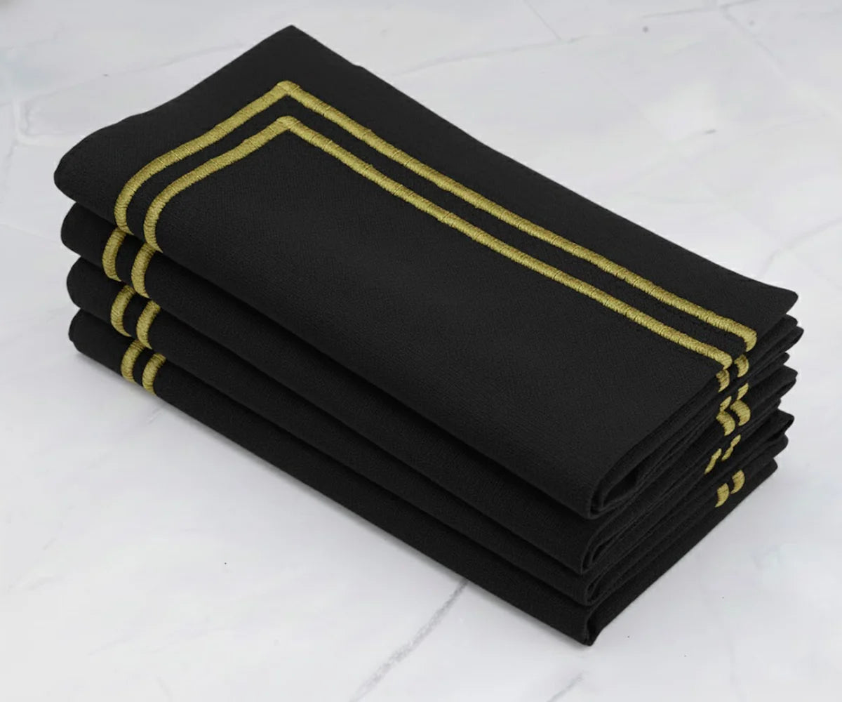 Black cotton napkins with gold border, luxury reusable dinner napkins Black cotton napkins with gold border, luxury reusable dinner napkins