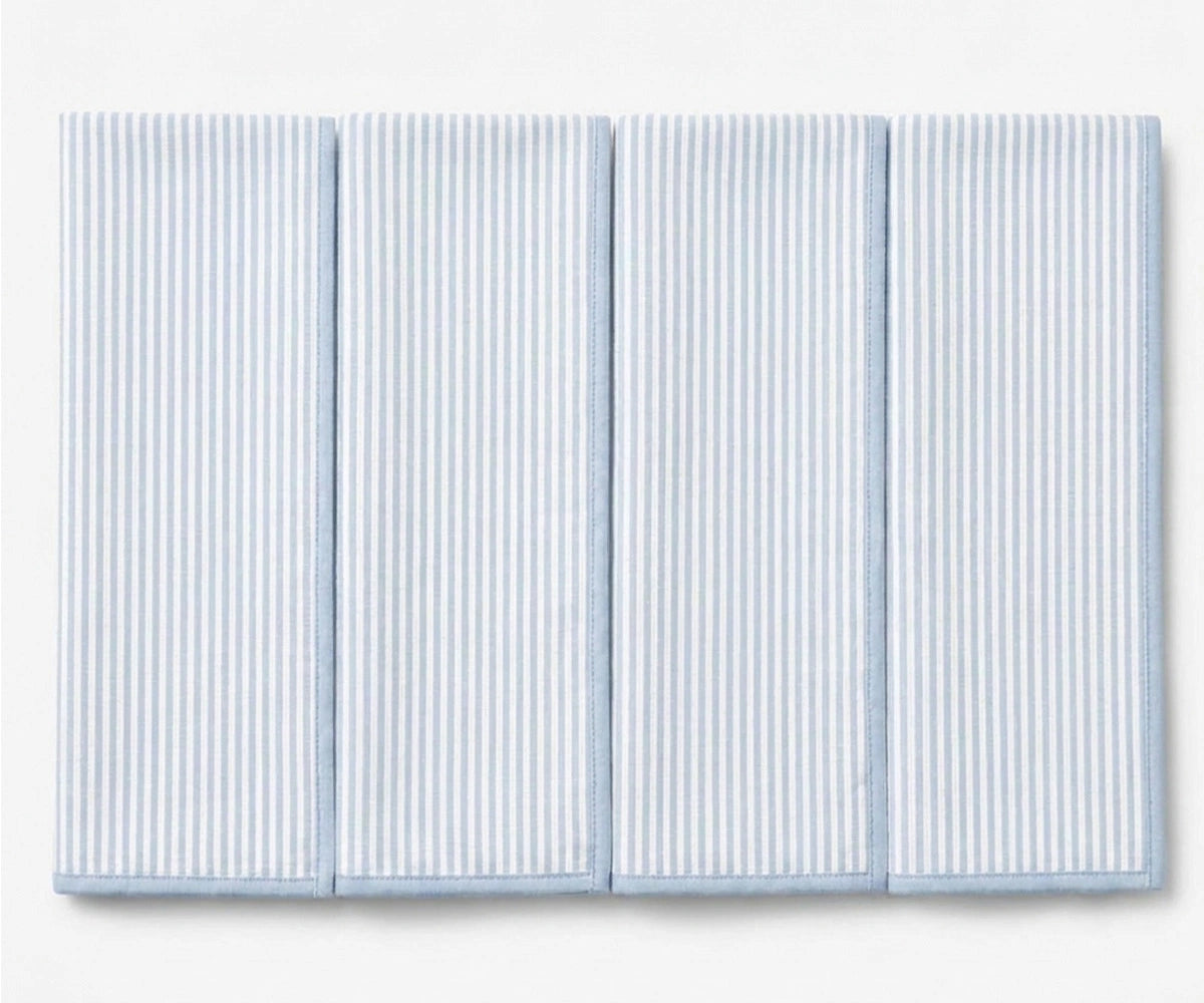 Blue striped linen napkins set of 4 in premium 100% linen, elegant cloth dinner napkins with classic pinstripe design for coastal dining, parties, and everyday table settings. Blue striped linen napkins set of 4 in premium 100% linen, elegant cloth dinner napkins with classic pinstripe design for coastal dining, parties, and everyday table settings.