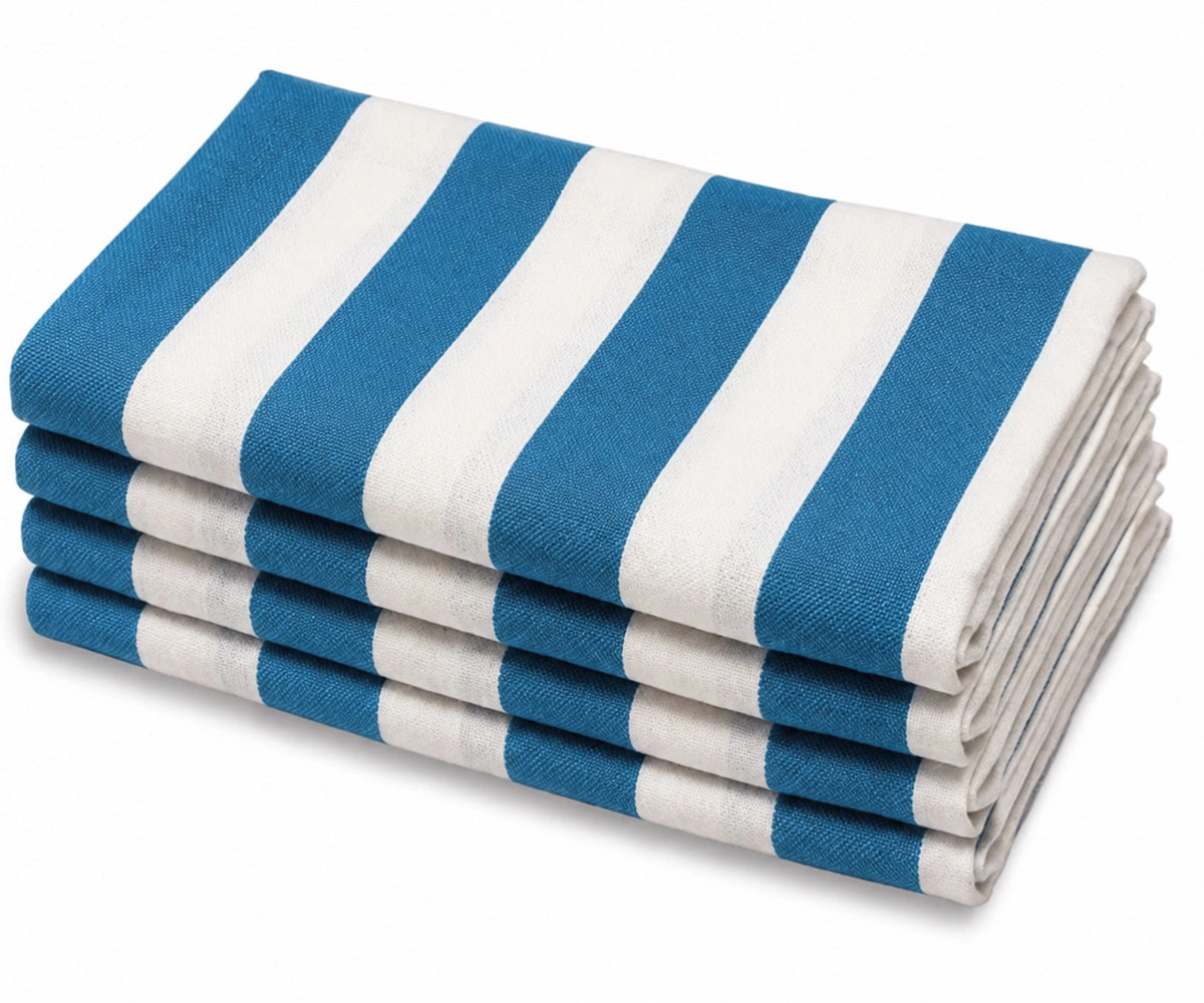Blue cabana striped cloth napkins, reusable and washable cotton dinner napkins for modern farmhouse decor. Blue cabana striped cloth napkins, reusable and washable cotton dinner napkins for modern farmhouse decor.