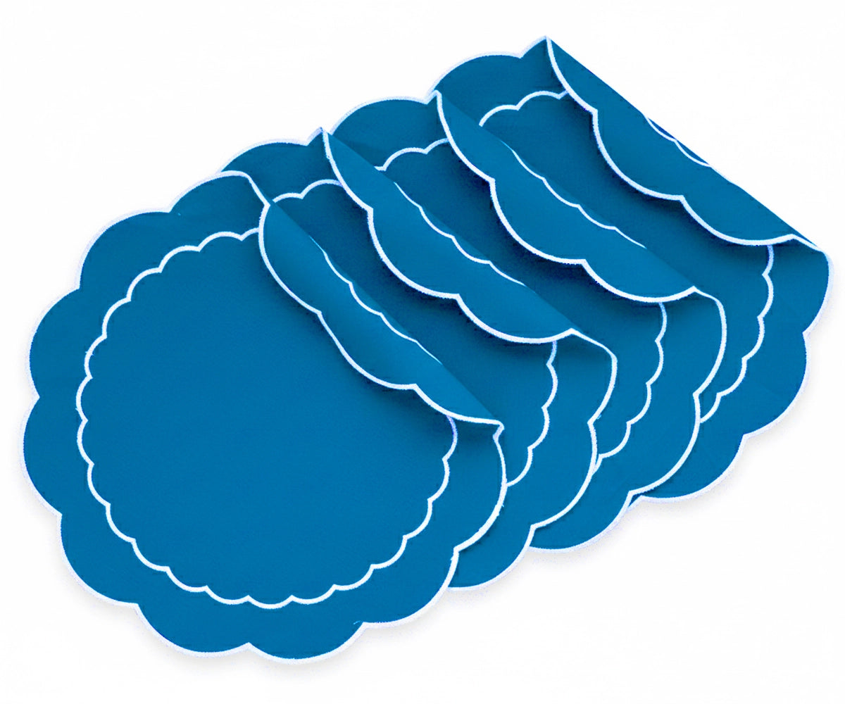 Dark blue cotton round scallop placemat for dining table Dark blue cotton round scallop placemat for dining table