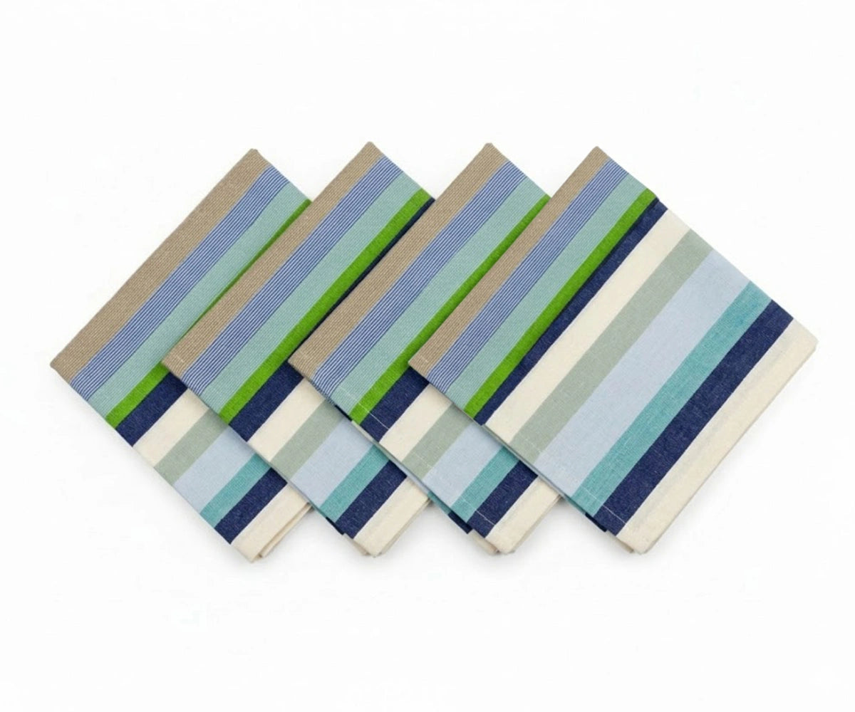 Classic Blue cotton striped napkins set in assorted French-inspired designs Classic Blue cotton striped napkins set in assorted French-inspired designs