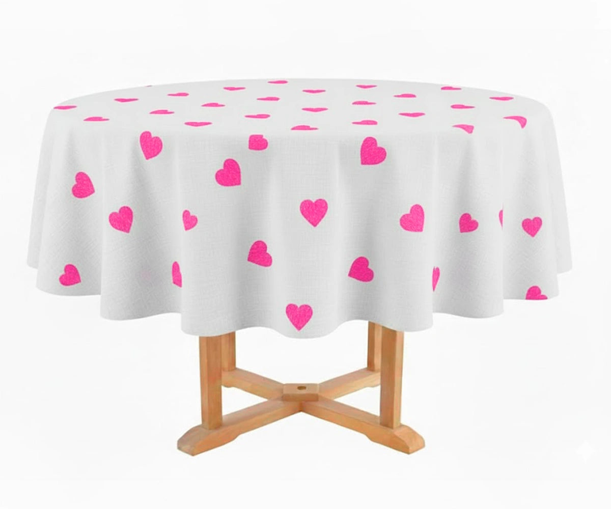 Blush pink heart embroidered round cotton tablecloth, soft romantic table décor for weddings and special occasions Blush pink heart embroidered round cotton tablecloth, soft romantic table décor for weddings and special occasions
