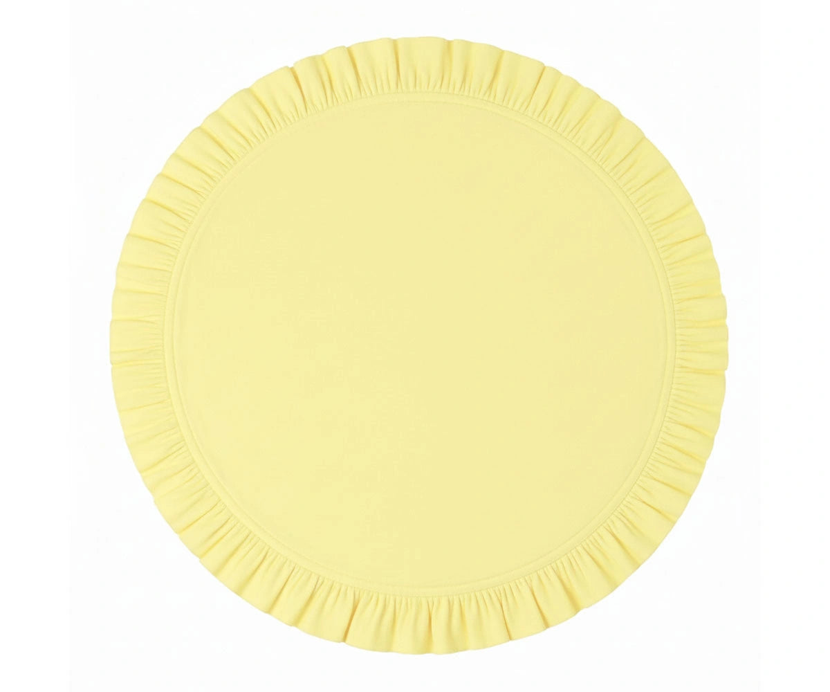 Yellow round cotton ruffle placemat, soft fabric table décor Yellow round cotton ruffle placemat, soft fabric table décor