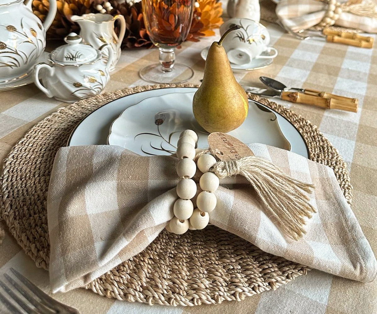 Beige plaid napkins - Checkered napkins | All cotton and linen Beige plaid napkins - Checkered napkins | All cotton and linen