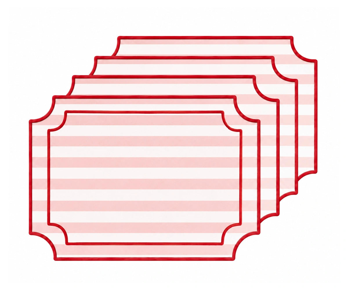 Blush pink and white striped cotton placemat with red piping, elegant striped placemat for dining table, farmhouse kitchen and spring table deco Blush pink and white striped cotton placemat with red piping, elegant striped placemat for dining table, farmhouse kitchen and spring table deco