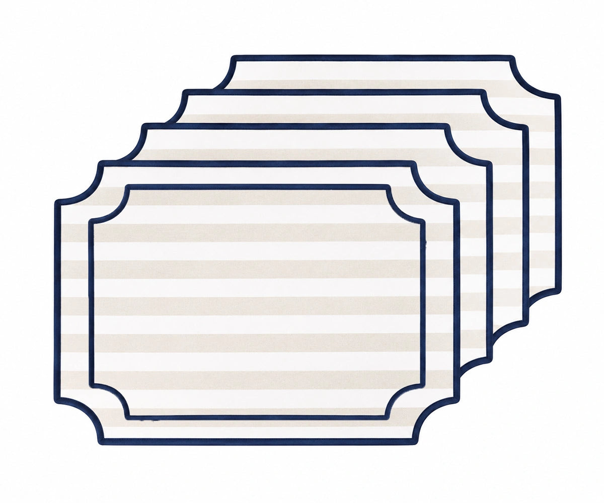 Ivory and white striped cotton placemat with navy piping, neutral striped placemat for dining table, farmhouse kitchen and everyday table setting Ivory and white striped cotton placemat with navy piping, neutral striped placemat for dining table, farmhouse kitchen and everyday table setting