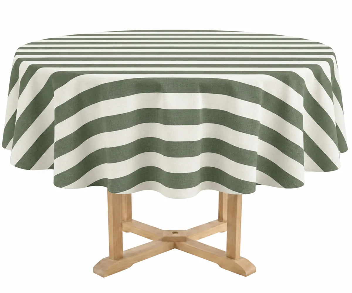 Cotton round tablecloth with a classic striped pattern, suitable for dining table decor, everyday meals, and special occasions. Cotton round tablecloth with a classic striped pattern, suitable for dining table decor, everyday meals, and special occasions.