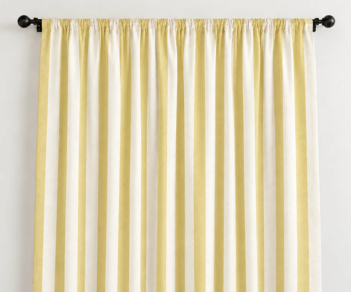 Butter yellow vertical stripe curtains in 100% cotton, cheerful farmhouse window panels for bedroom dining room and living spaces Butter yellow vertical stripe curtains in 100% cotton, cheerful farmhouse window panels for bedroom dining room and living spaces