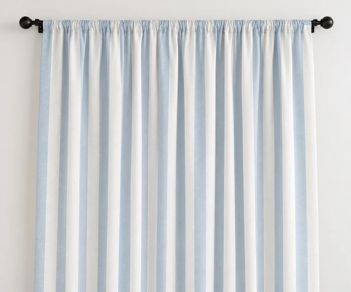 Pale blue vertical stripe curtains, washable 100% cotton window panels for bedroom and living room, ideal coastal farmhouse curtains and kitchen curtains Pale blue vertical stripe curtains, washable 100% cotton window panels for bedroom and living room, ideal coastal farmhouse curtains and kitchen curtains