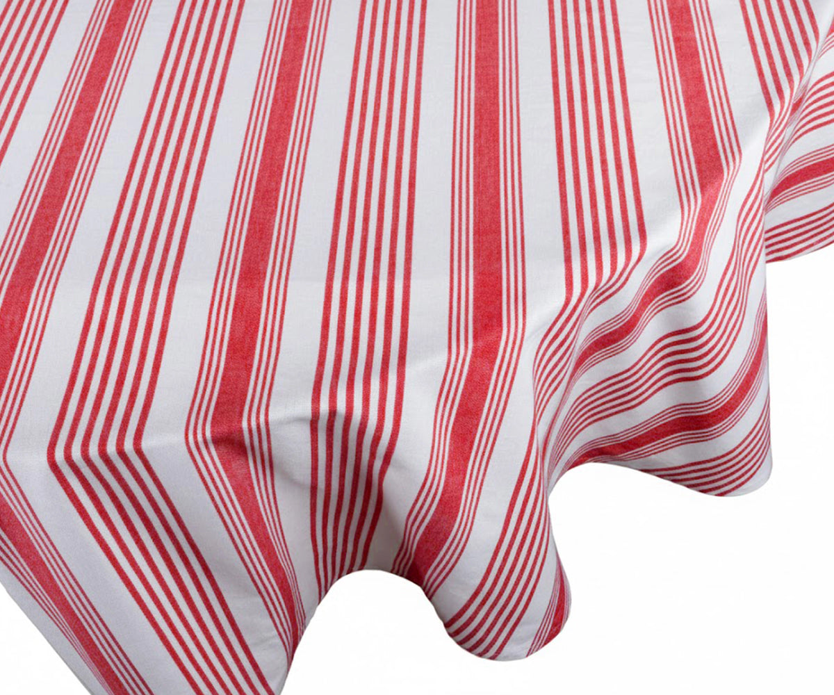 Red white striped cotton tablecloth 63 inch round for holiday dining Red white striped cotton tablecloth 63 inch round for holiday dining