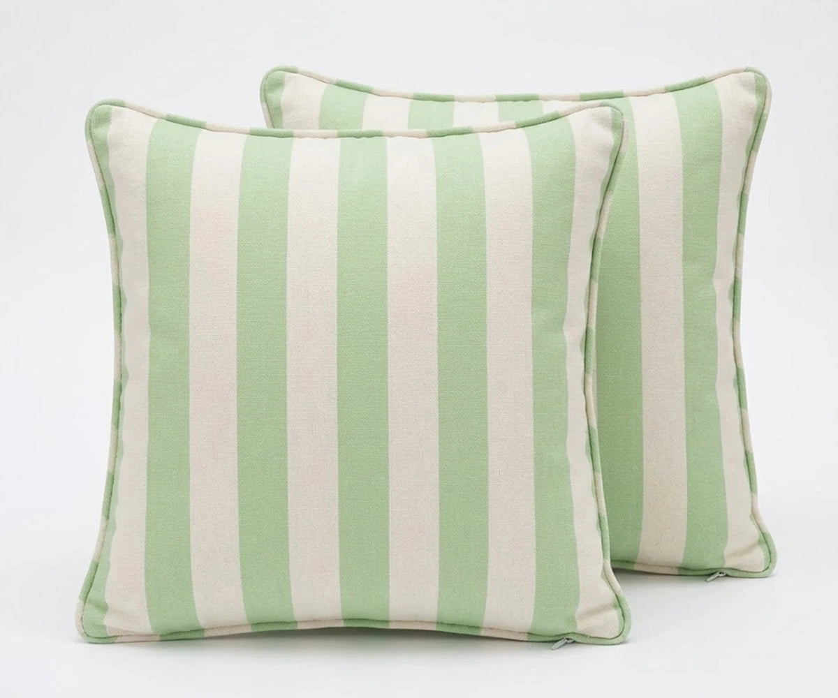 light sage green cabana striped cushion covers in cotton for sofa and couch. light sage green cabana striped cushion covers in cotton for sofa and couch.