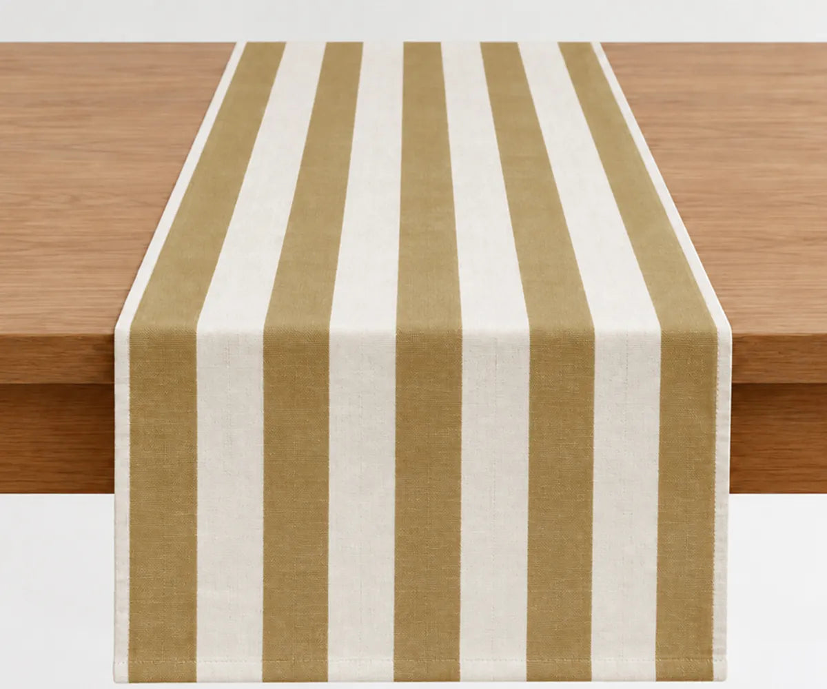 Cabana style table runner crafted from durable cotton with a relaxed pattern for everyday dining and special occasions Cabana style table runner crafted from durable cotton with a relaxed pattern for everyday dining and special occasions