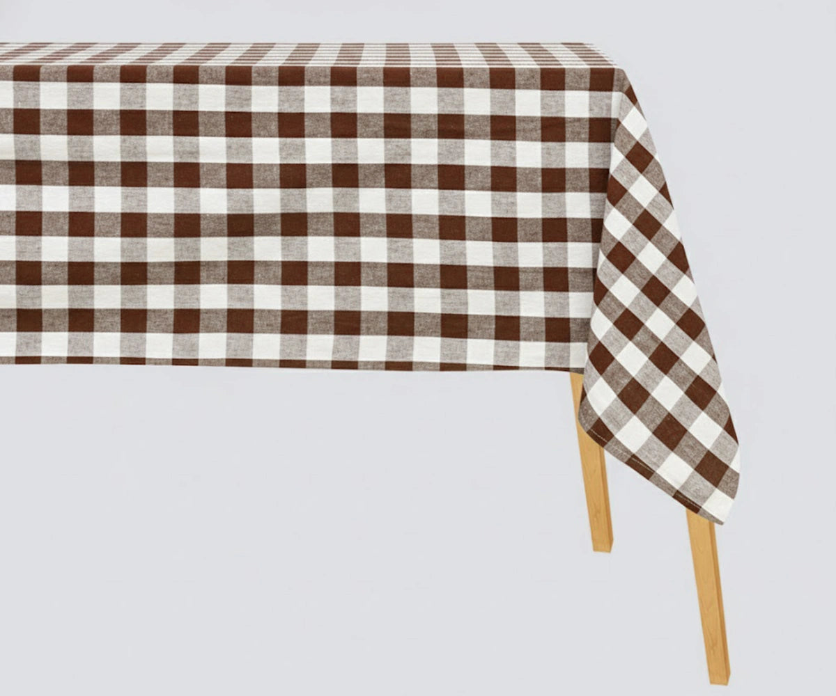 Coffee brown and white checkered rectangular tablecloth made from 100% cotton cloth tablecloth Coffee brown and white checkered rectangular tablecloth made from 100% cotton cloth tablecloth