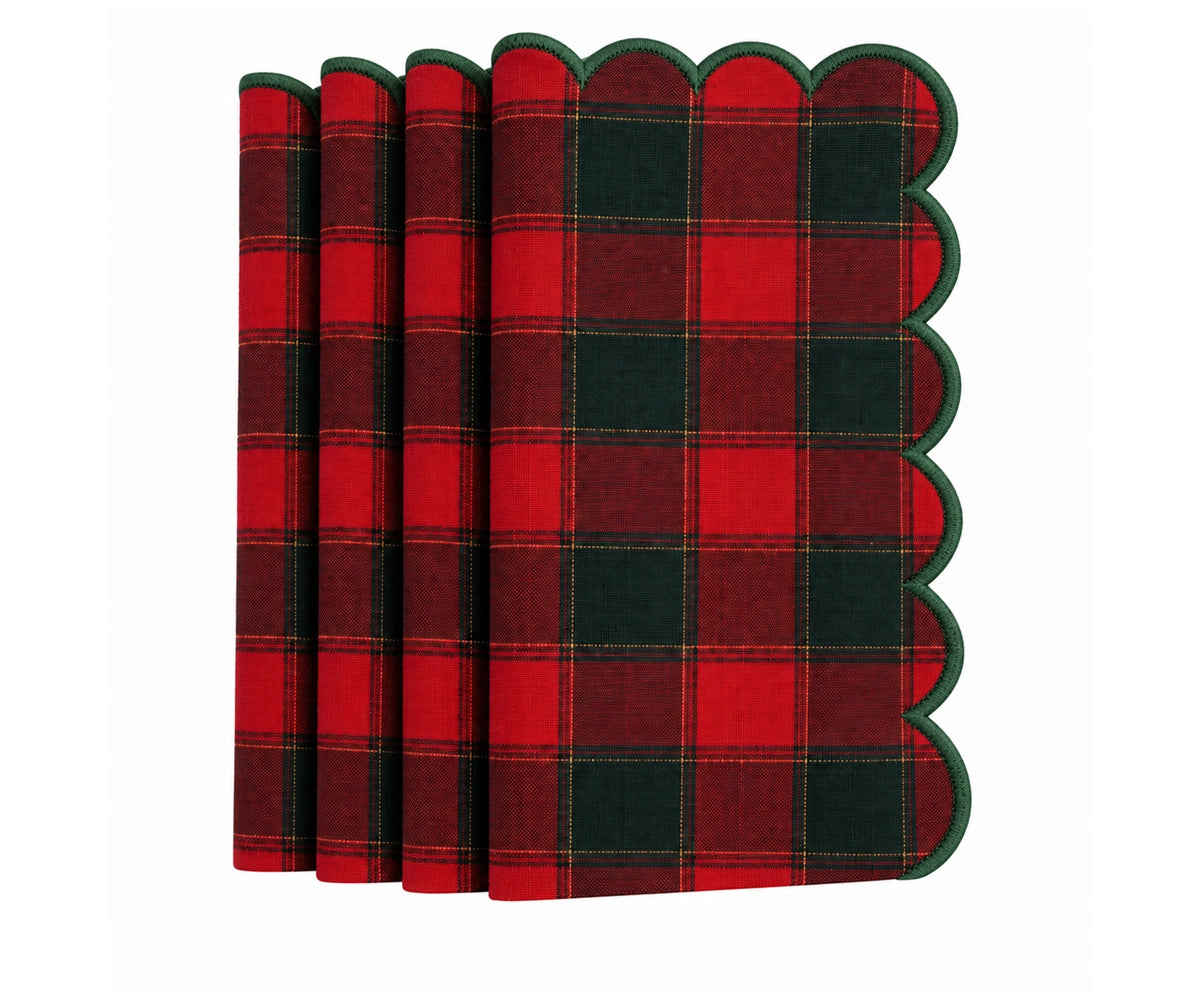 Red and green checked Christmas napkin with decorative green scalloped trim, reusable holiday cloth napkin for Christmas dinner and farmhouse table décor Red and green checked Christmas napkin with decorative green scalloped trim, reusable holiday cloth napkin for Christmas dinner and farmhouse table décor