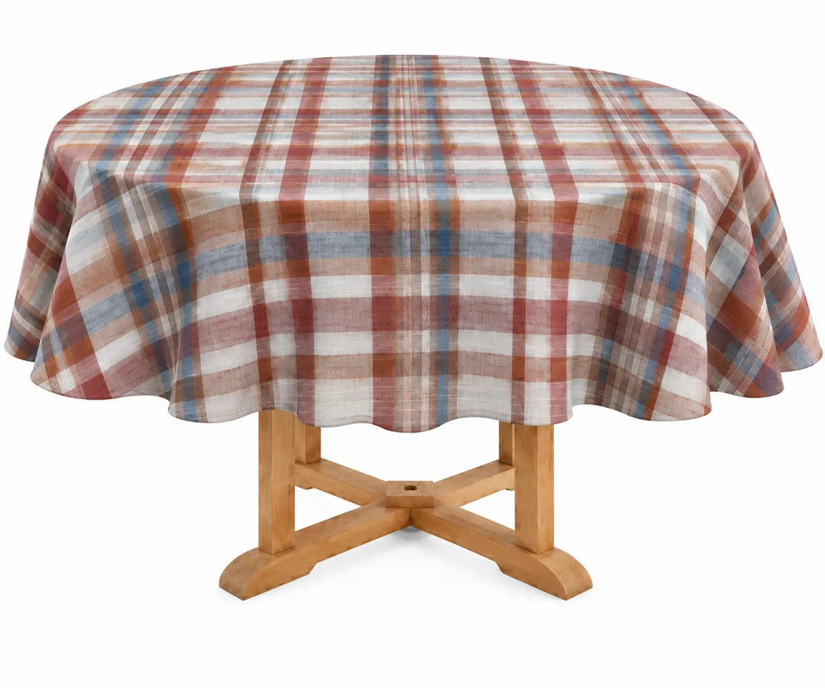 Reusable cotton table cover with traditional plaid detailing, suitable for kitchen and dining spaces, seasonal celebrations, family gatherings, and everyday home decor. Reusable cotton table cover with traditional plaid detailing, suitable for kitchen and dining spaces, seasonal celebrations, family gatherings, and everyday home decor.